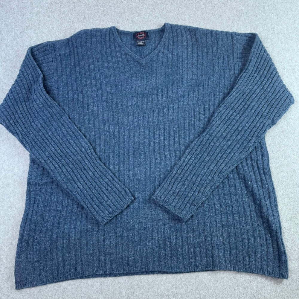 Allen Solly 100%‎ Lambswool V Neck Ribbed Sweater Men's Size XXL Blue City